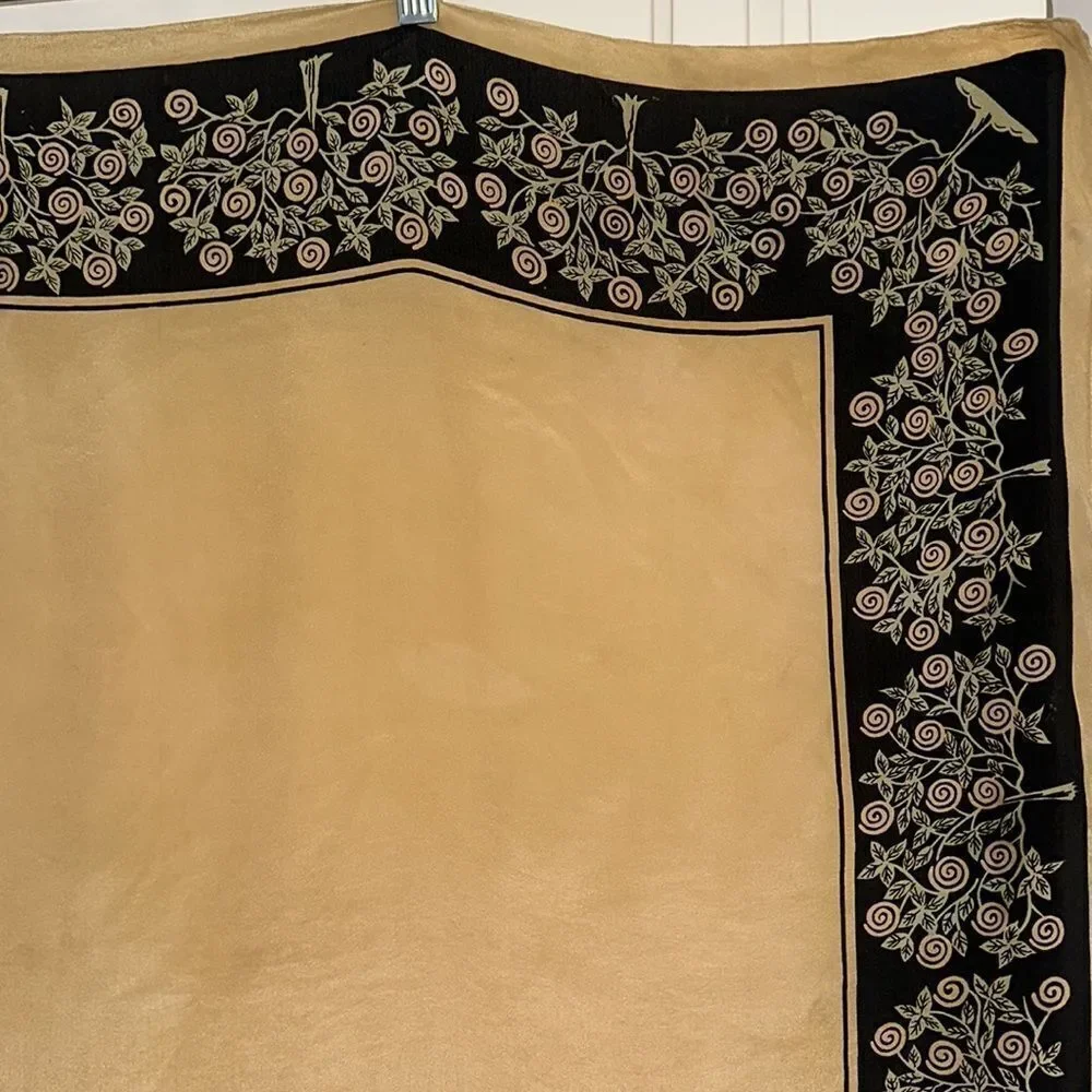 Vtg 50s/60s Cravenette gold,‎ black, green large silk water repellent silk scarf
